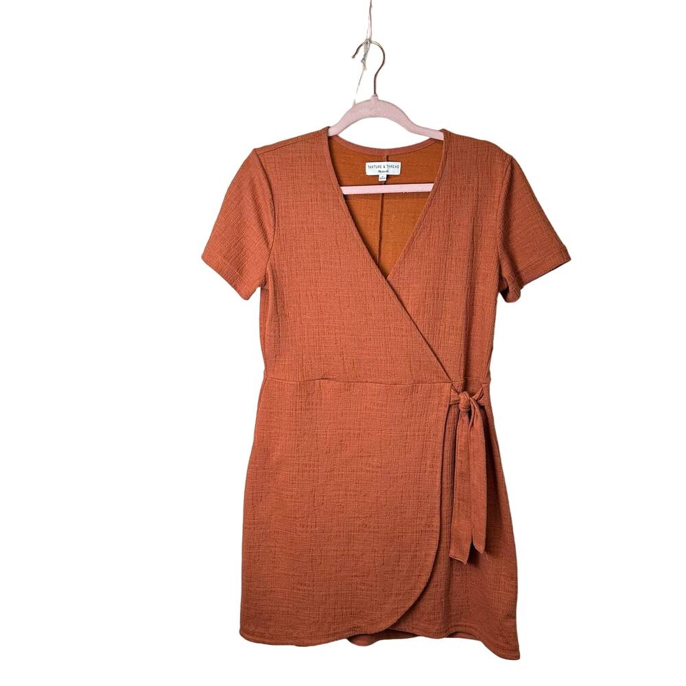 Madewell Texture & Thread‎ Short-Sleeve Side-Tie Dress Women’s sz. M Orange Fall